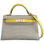 Hermès HSS Mini Kelly 20 Gris Perle And Jaune Citron Matte Alligator Mississippiensis Gold Hardware