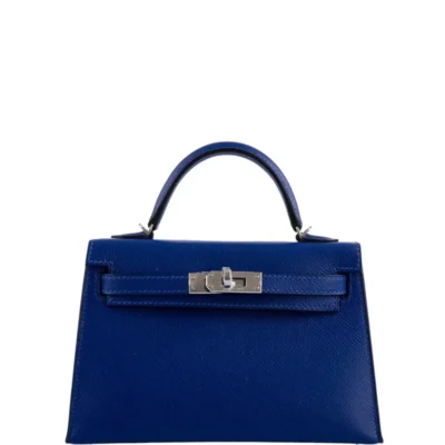 Hermès HSS Mini Kelly 20 II Sellier Blue Electric and Black Interior Epsom Palladium Hardware