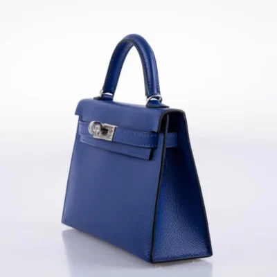 Hermès HSS Mini Kelly 20 II Sellier Blue Electric and Black Interior Epsom Palladium Hardware