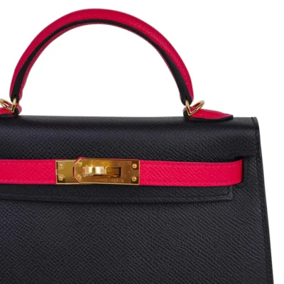 Hermès HSS Mini Kelly 20 Sellier Black And Rose Extreme Epsom Gold Hardware