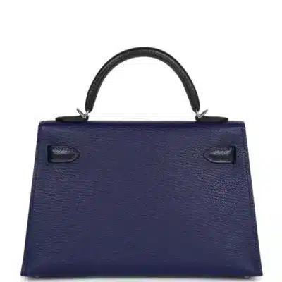 Hermès HSS Mini Kelly 20 Sellier Bleu Encre and Bleu Indigo Chevre Mysore Palladium Hardware