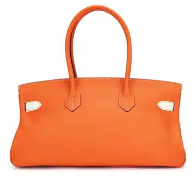 Hermès HSS Rare Collectible 2009 Birkin 42 "Shoulder Birkin" Orange H And White Clemence JPG Shoulder Palladium Hardware