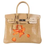 Hermès HSS Rare Collectible Birkin 35 Poussiere Dewdrop And Roses Shiny Porosus Crocodile One of a Kind Palladium Hardware