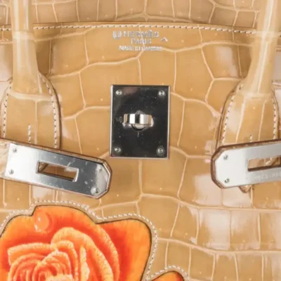 Hermès HSS Rare Collectible Birkin 35 Poussiere Dewdrop And Roses Shiny Porosus Crocodile One of a Kind Palladium Hardware