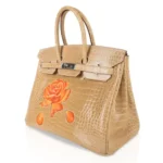 Hermès HSS Rare Collectible Birkin 35 Poussiere Dewdrop And Roses Shiny Porosus Crocodile One of a Kind Palladium Hardware