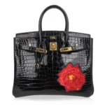 Hermès HSS Rare Collectible Birkin 35 Shiny Porosus Crocodile Black And Red La Rosee One of a Kind Bag Gold Hardware Luxury replica handbags