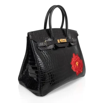 Hermès HSS Rare Collectible Birkin 35 Shiny Porosus Crocodile Black And Red La Rosee One of a Kind Bag Gold Hardware Luxury replica handbags