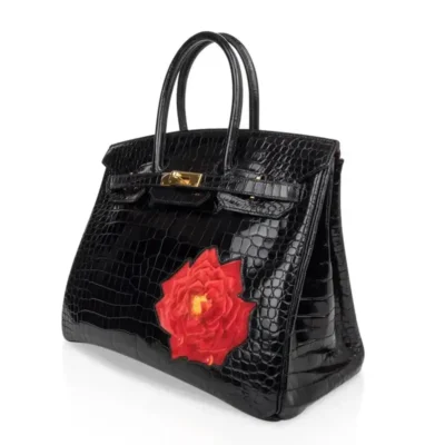 Hermès HSS Rare Collectible Birkin 35 Shiny Porosus Crocodile Black And Red La Rosee One of a Kind Bag Gold Hardware Luxury replica handbags