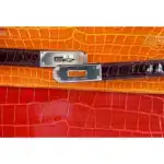 Hermès HSS Rare Collectible Kelly 35 Tri-Color lush Braise/Bordeaux/Orange Shiny Porosus Crocodile Palladium Hardware