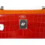 Hermès HSS Rare Collectible Kelly 35 Tri-Color lush Braise/Bordeaux/Orange Shiny Porosus Crocodile Palladium Hardware