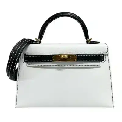 Hermès HSS Rare Collectible Mini Kelly 20 Black and White Panda Epsom Gold Hardware