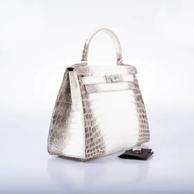 Hermès Rare Collectible Kelly 28 Himalayan Matte Niloticus Crocodile Diamond Encrusted 18k White Gold Hardware