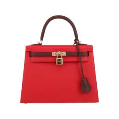 Hermès Kelly 25 Red and Burgundy Epsom Gold Hardware