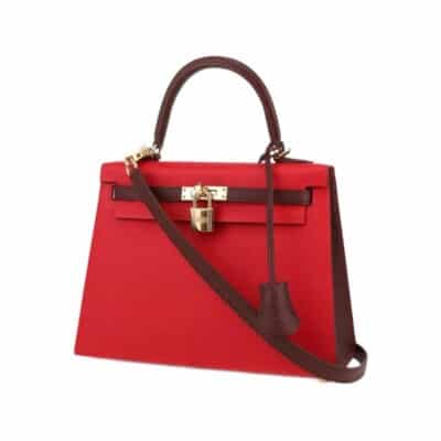 Hermès Kelly 25 Red and Burgundy Epsom Gold Hardware