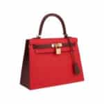 Hermès Kelly 25 Red and Burgundy Epsom Gold Hardware