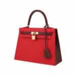 Hermès Kelly 25 Red and Burgundy Epsom Gold Hardware