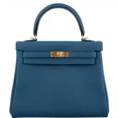 Hermès Kelly 25 Retourne Blue Colvert Togo Gold Hardware