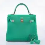 Hermès Kelly 25 Retourne Menthe Togo and Shiny Niloticus Lizard Gold Hardware