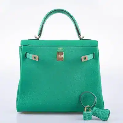 Hermès Kelly 25 Retourne Menthe Togo and Shiny Niloticus Lizard Gold Hardware