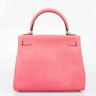 Hermès Kelly 25 Retourne Rose Azalee Swift Palladium Hardware