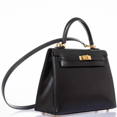 Hermès Kelly 25 Sellier Black Box Gold Hardware