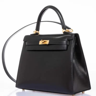 Hermès Kelly 25 Sellier Black Box Gold Hardware