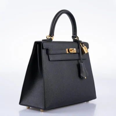 Hermès Kelly 25 Sellier Black Epsom Gold Hardware