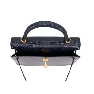 Hermès Kelly 25 Sellier Bleu Indigo Shiny Niloticus Lizard Gold Hardware