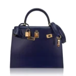 Hermès Kelly 25 Sellier Blue Sapphire Box Calfskin Gold Hardware