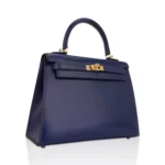 Hermès Kelly 25 Sellier Blue Sapphire Box Calfskin Gold Hardware