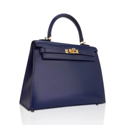 Hermès Kelly 25 Sellier Blue Sapphire Box Calfskin Gold Hardware