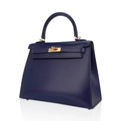 Hermès Kelly 25 Sellier Blue Sapphire Box Calfskin Gold Hardware