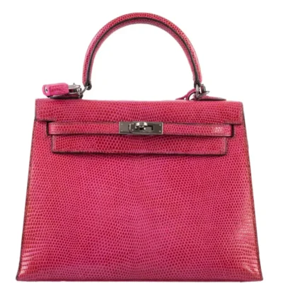 Hermès Kelly 25 Sellier Fuchsia Lizard Palladium Hardware