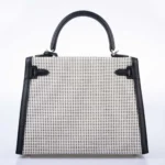 Hermès HSS Kelly 25 Sellier Quadrille Black and White Viking Toile & Swift Palladium Hardware