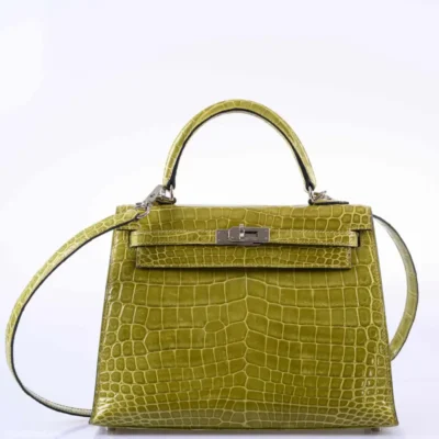 Hermès Kelly 25 Sellier Vert Anis Shiny Niloticus Crocodile Palladium Hardware