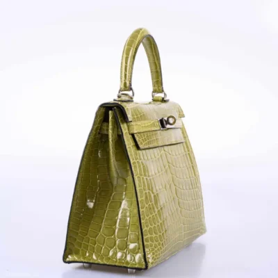 Hermès Kelly 25 Sellier Vert Anis Shiny Niloticus Crocodile Palladium Hardware