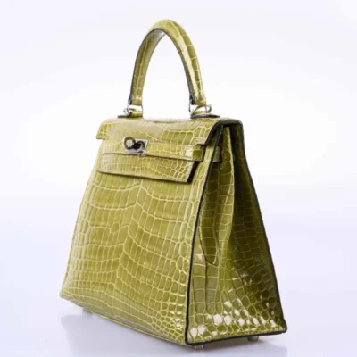 Hermès Kelly 25 Sellier Vert Anis Shiny Niloticus Crocodile Palladium Hardware