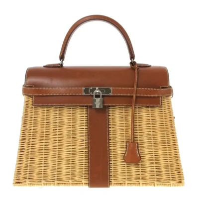 Hermes Kelly 28 Brown Osier Wicker & Swift Palladium Hardware