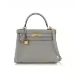 Hermès Kelly 28 Gris Mouette and Rose Indien Clémence Brushed Gold Hardware