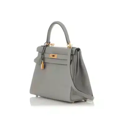 Hermès Kelly 28 Gris Mouette and Rose Indien Clémence Brushed Gold Hardware