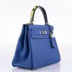 Hermès Limited Edition Kelly 28 Retourne Blue Electric, Yellow and Black Togo Au Galop Palladium Hardware