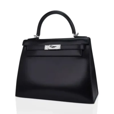 Hermès Kelly 28 Sellier Black Box Calfskin Palladium Hardware