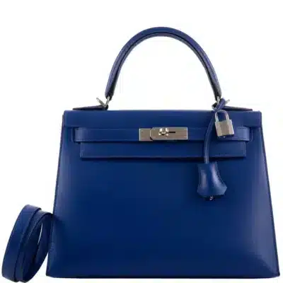 Hermès Kelly 28 Sellier Blue Electric Tadelakt Palladium Hardware Lushentic Replica