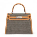 Hermès HSS Kelly 28 Sellier Sesame/Black/White Toile Quadrille & Swift Palladium Hardware