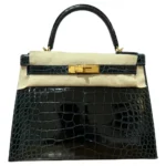 Hermès Kelly 28 Vert Cypres Shiny Alligator Mississippiensis Gold Hardware