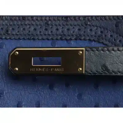 Hermès Kelly 32 Bleu Saphir/Bleu de Malte/Bleu Irish Ostrich Permabrass Hardware