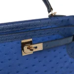 Hermès Kelly 32 Bleu Saphir/Bleu de Malte/Bleu Irish Ostrich Permabrass Hardware