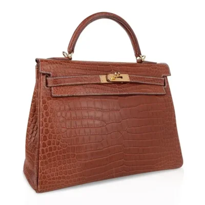 Hermès Kelly 32 Fauve Barenia Matte Niloticus Crocodile Gold Hardware