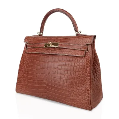 Hermès Kelly 32 Fauve Barenia Matte Niloticus Crocodile Gold Hardware