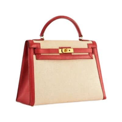 Hermès Kelly 32 Red and Cream Beige Epsom Gold Hardware